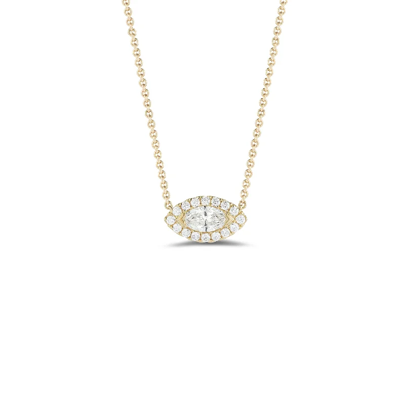 Season - End Clearance Gold Earrings Diamond Halo Necklace for Marquise Solitaire