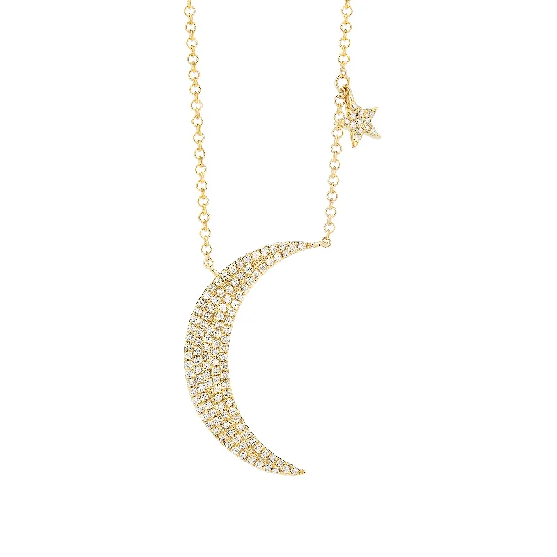 Buy More, Save More Wedding Jewelry Pave Diamond Moon and Star Necklace