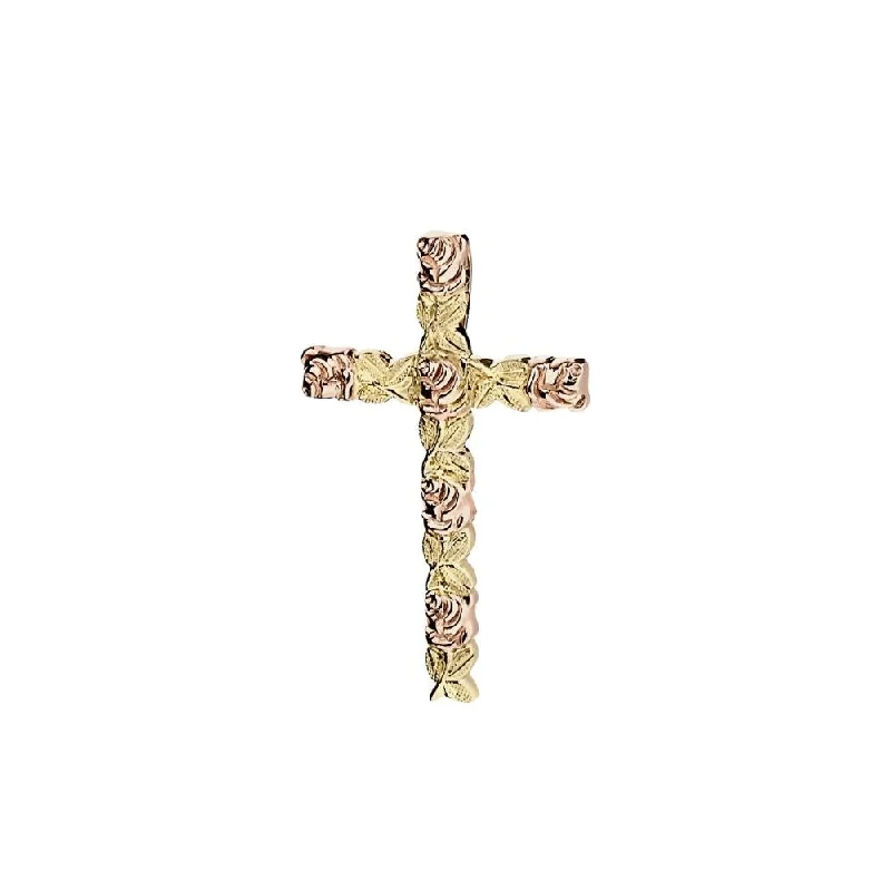 Flash Sale Onyx Bracelet 14k Two-Tone Carved Roses & Leaves Cross Pendant Necklace