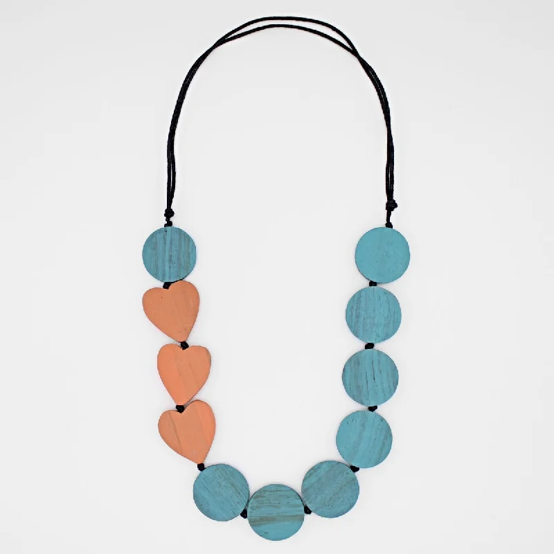 Season - End Clearance Round Cut Ring Aqua Charmaine Wooden Heart Necklace