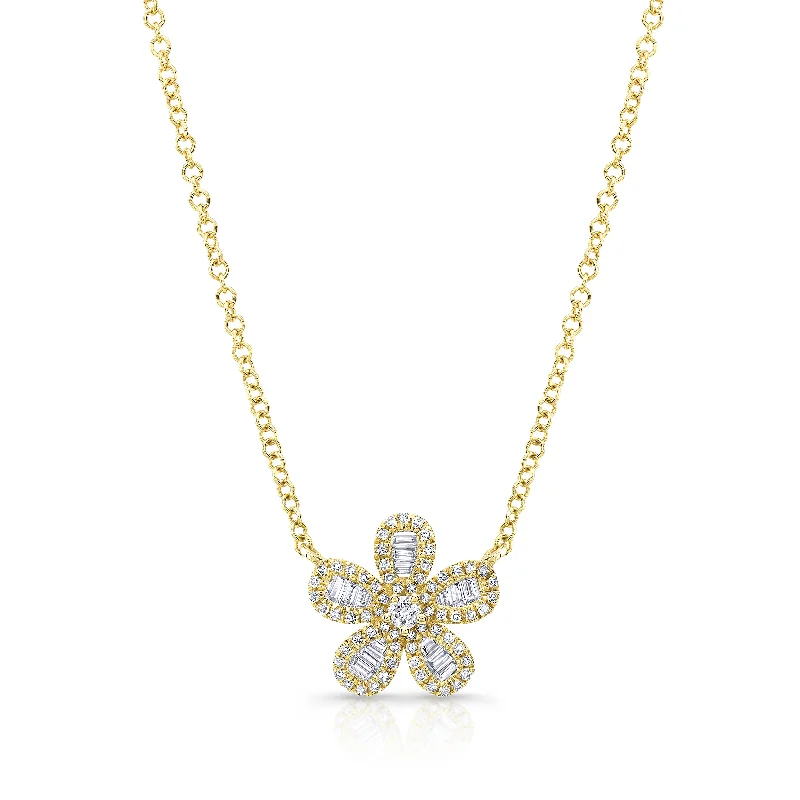 Buy More, Save More Dainty Ring Diamond Baguette Flower Pendant Necklace