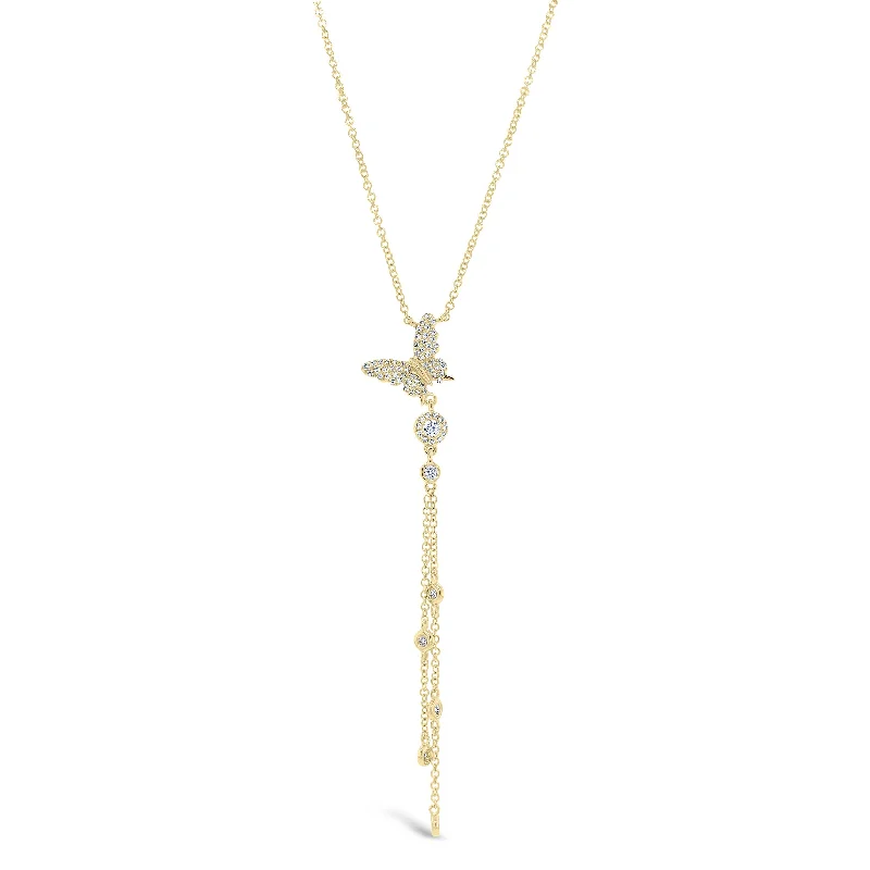 Clearance Sale, Steal Great Bargains Simple Pendant Diamond Butterfly With Bezel-Set Diamonds Lariat Necklace Clearance Sale, Steal Great Bargains Simple Pendant Diamond Butterfly With Bezel-Set Diamonds Lariat Necklace