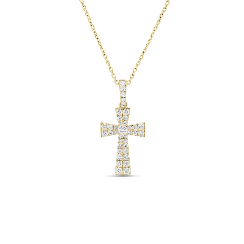 New Arrivals Gold Cuff Bracelet Diamond Flared Cross Pendant