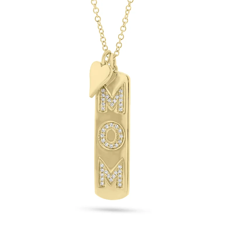 New Arrivals Statement Necklace Diamond “Mom” Dog Tag And Tiny Heart  Pendant