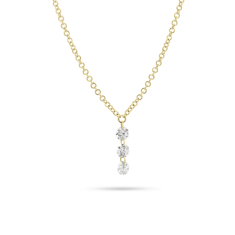 Massive Clearance Sale Pearl Necklace Floating Diamond Trio Pendant