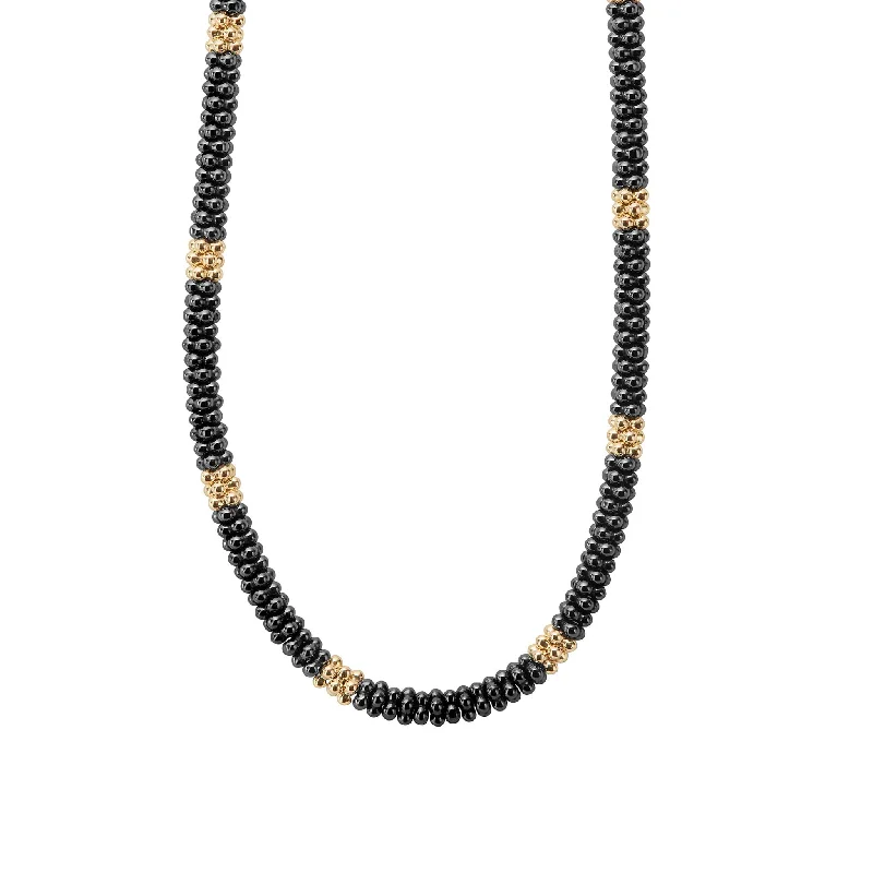 Flash Sale Crystal Pendant Lagos 18k Black Caviar Small Station Ceramic Beaded Necklace