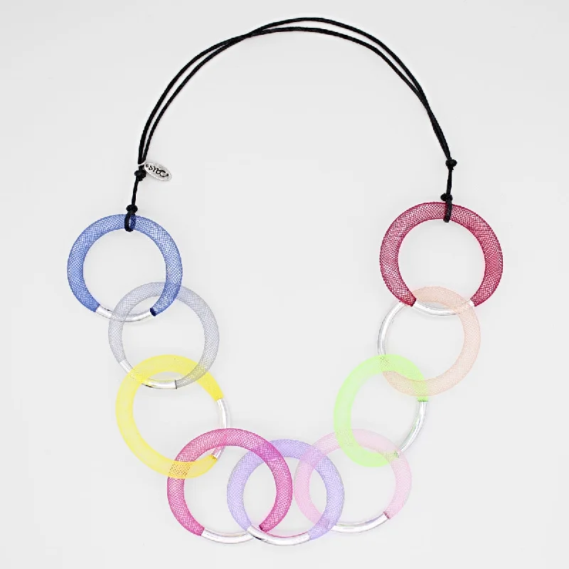 Buy More, Save More Stackable Rings Multi Color Silver Mesh Statement Necklace