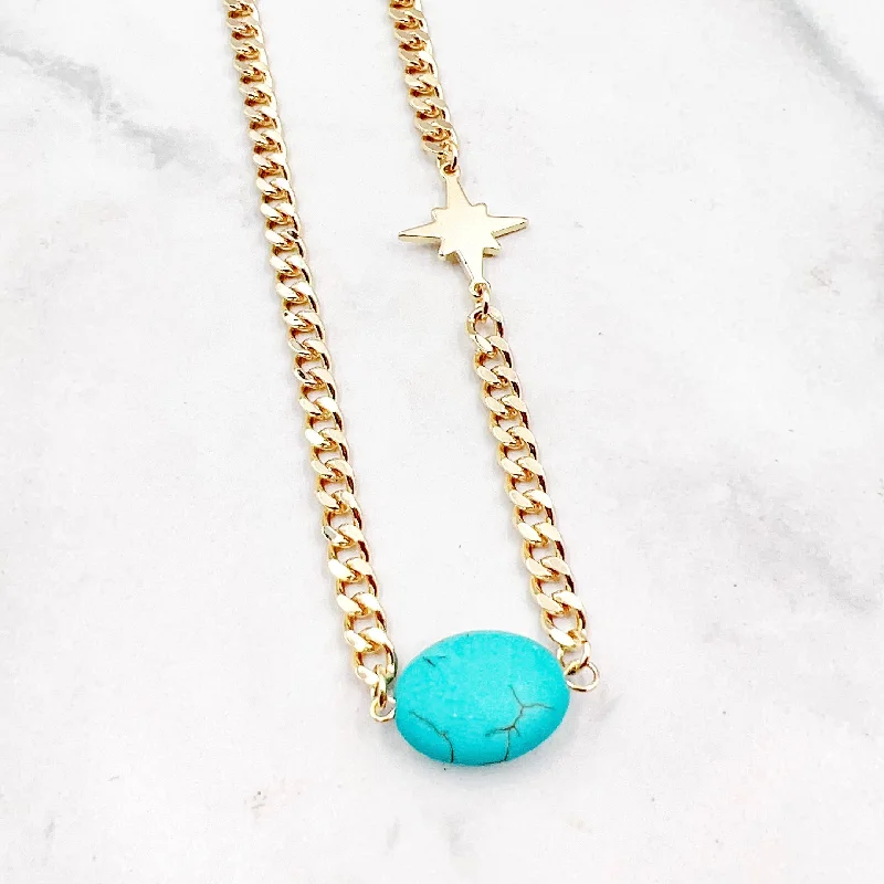 Shop Comfortably at Home Silver Choker Turquoise Star Necklace K20