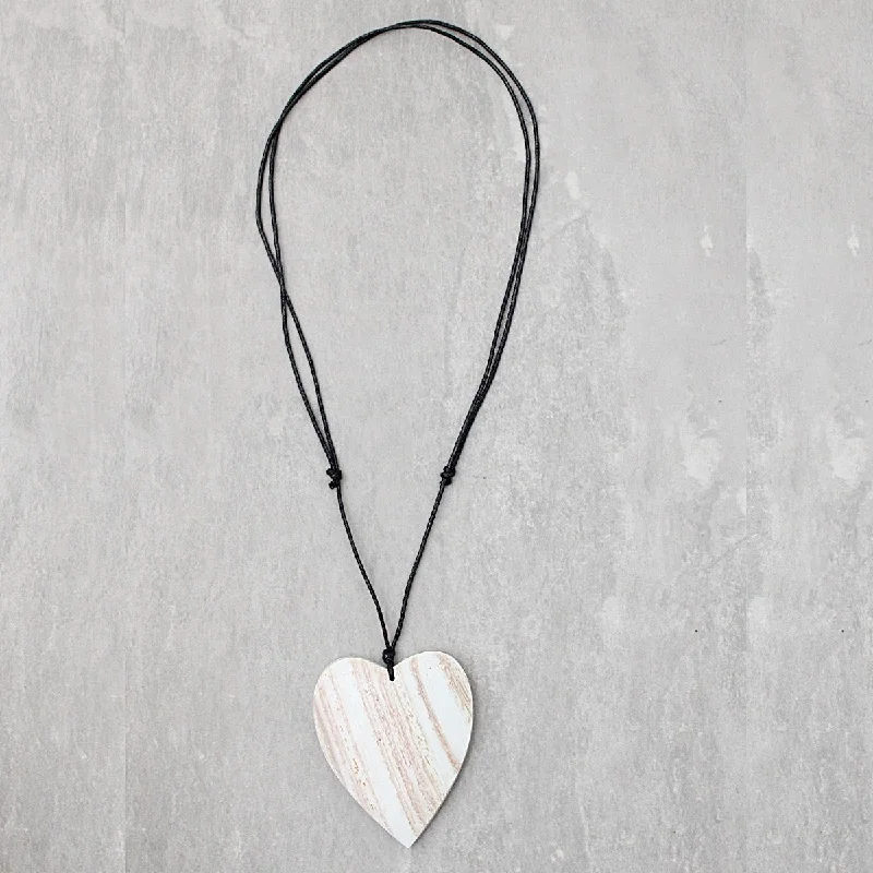 Clearance Sale Adjustable Ring White Gabi Heart Wood Necklace