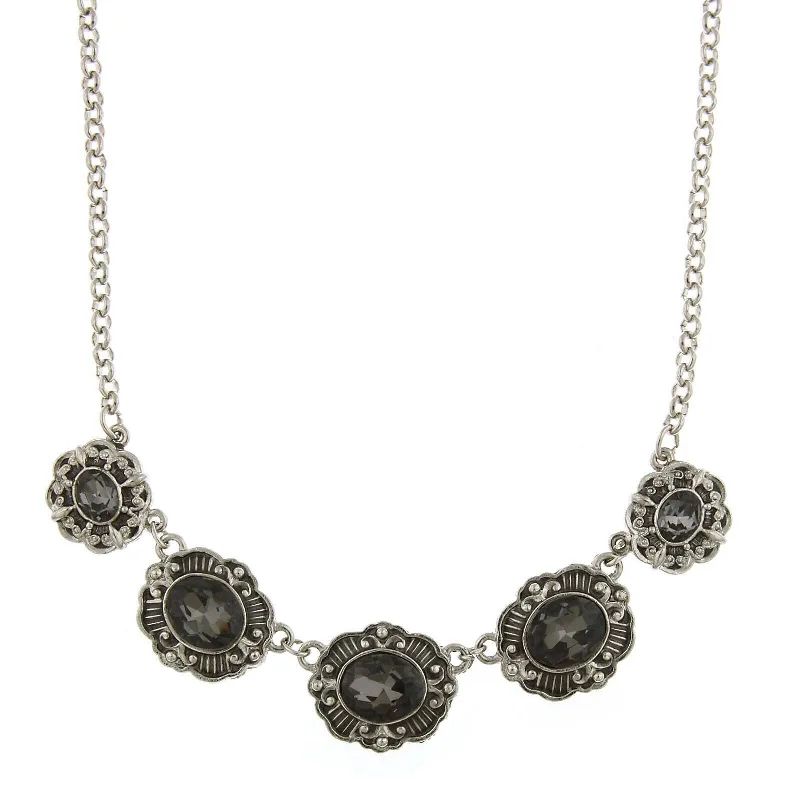 Shop Comfortably at Home Classic Stud Earrings 1928 Jewelry Black Diamond Crystal Oval Station Pendant Necklace 16" + 3" Extender Shop Comfortably at Home Classic Stud Earrings 1928 Jewelry Black Diamond Crystal Oval Station Pendant Necklace 16" + 3" Extender