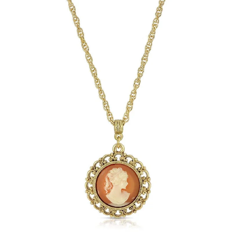 New Arrivals Stackable Bracelet 1928 Jewelry Round Cameo Pendant Necklace 18"