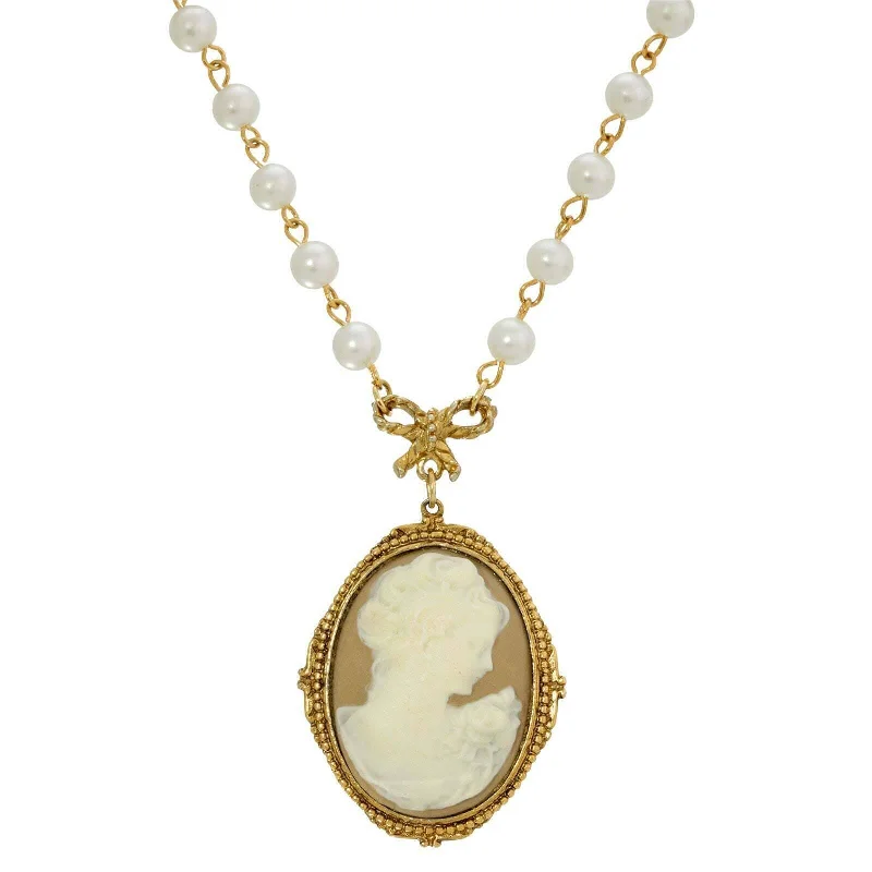 Be the First to Rock the Latest Trends Dainty Necklace 1928 Jewelry Taupe Cameo White Round 6mm Faux Pearl Strand Pendant Necklace 16" + 3" Extender Be the First to Rock the Latest Trends Dainty Necklace 1928 Jewelry Taupe Cameo White Round 6mm Faux Pearl Strand Pendant Necklace 16" + 3" Extender
