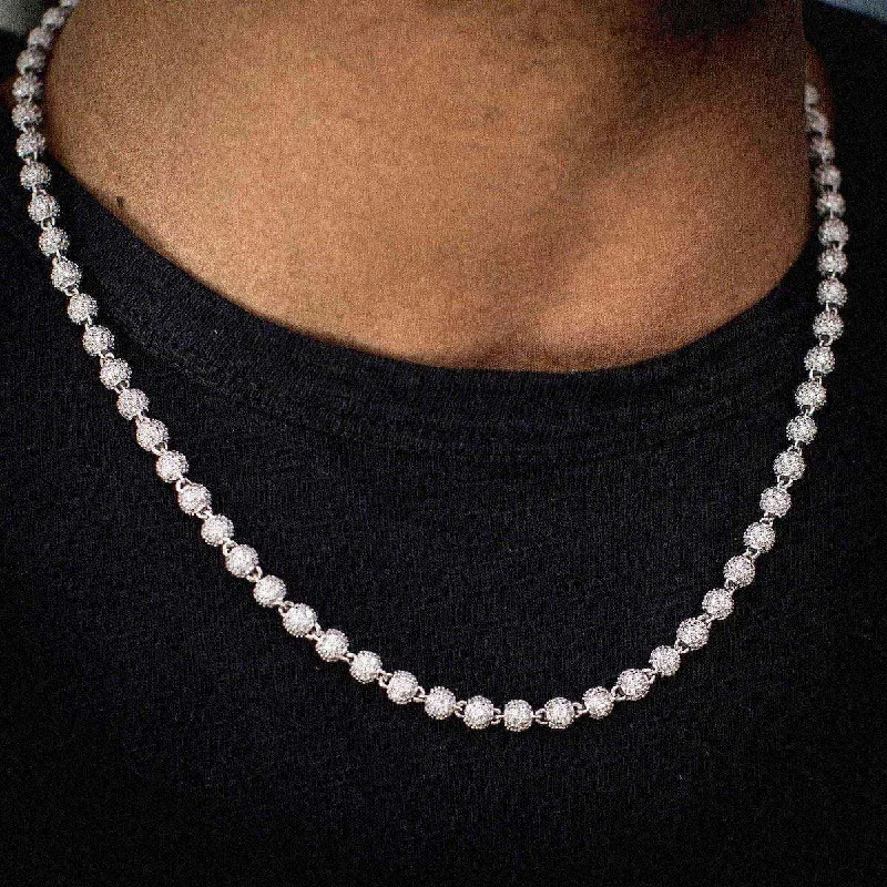 Limited - Edition Collections Now on Sale Gold Hoop Earrings Iced Ball Chain in White Gold - 4mm Limited - Edition Collections Now on Sale Gold Hoop Earrings Iced Ball Chain in White Gold - 4mm