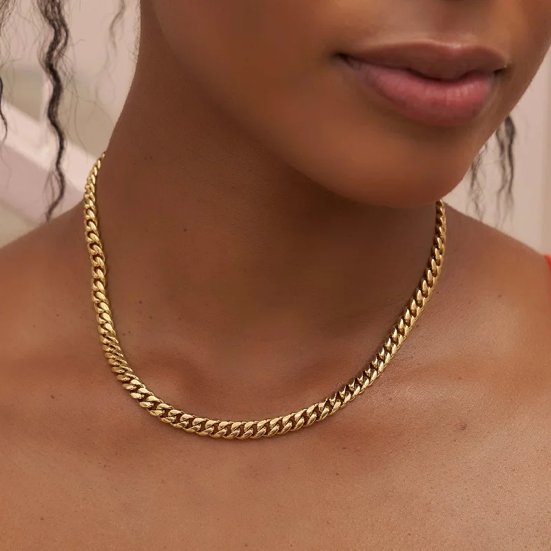 Limited - Time Offer Pearl Earrings Cuban Link Necklace in Yellow Gold - 5mm