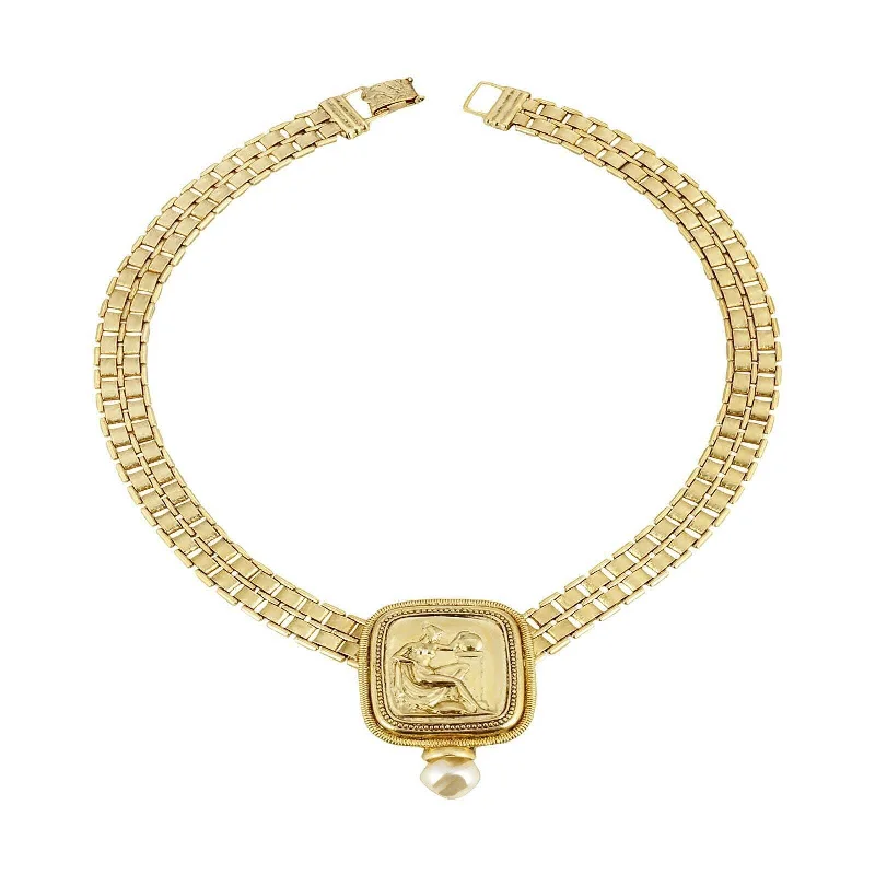 Don't Miss Your Chance Delicate Necklace Antiquities Couture Gold Classical Grecian Goddess Faux Pearl Link Necklace 17" Don't Miss Your Chance Delicate Necklace Antiquities Couture Gold Classical Grecian Goddess Faux Pearl Link Necklace 17"