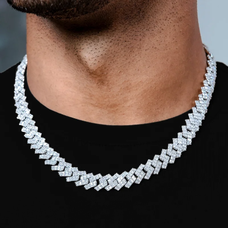 Huge Discounts, Unbeatable Offers Crystal Bracelet Baguette Prong Set Cuban Chain in White Gold- 12mm