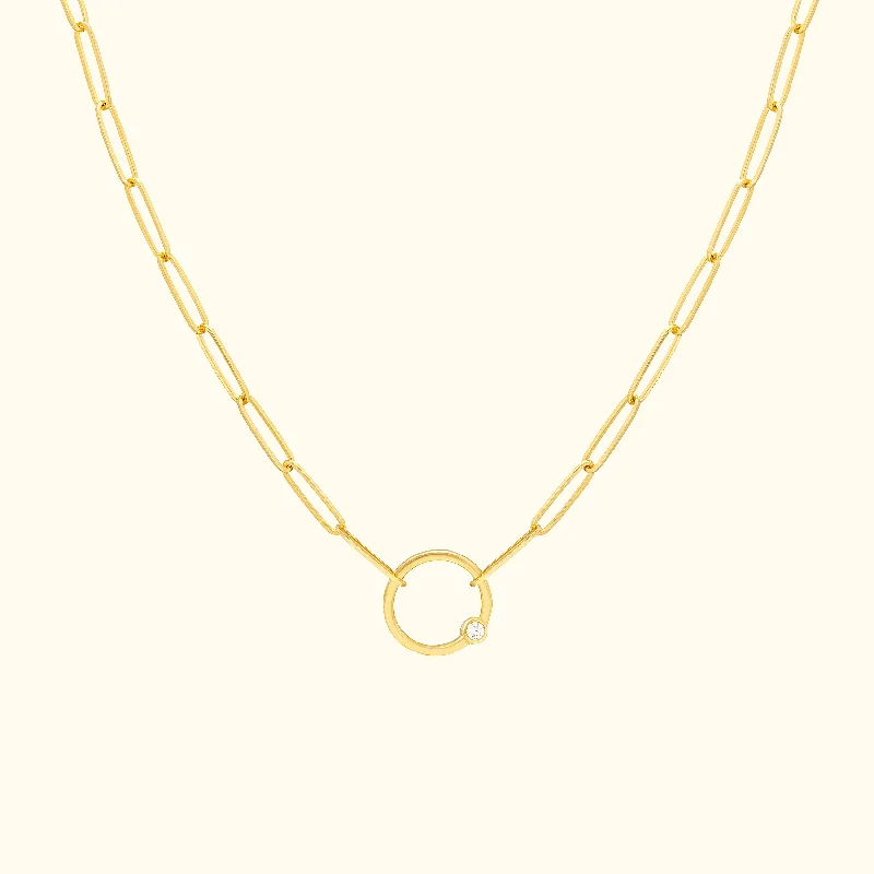 New Arrivals on Discount Simple Pendant Bezel Diamond Ring Paper Clip Necklace