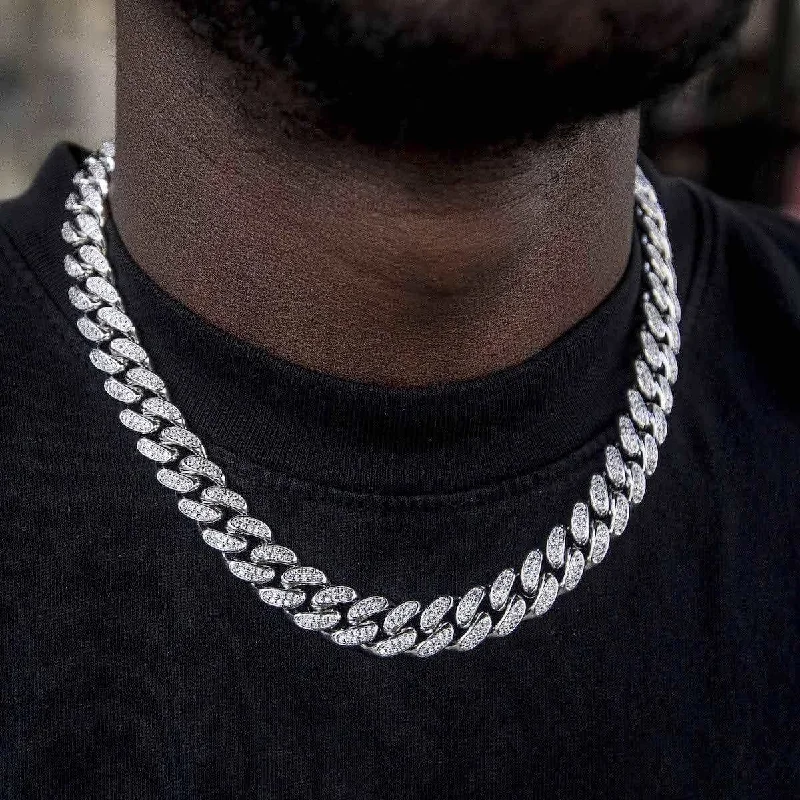 Flash Sale, Grab the Deals Fast Classic Stud Earrings Diamond Cuban Link Chain in White Gold - 12mm
