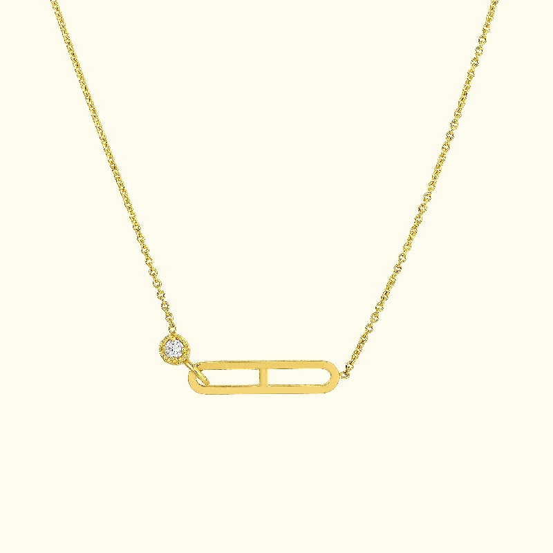 Flash Sale Everyday Jewelry Diamond Solitaire Paper Clip Element Necklace