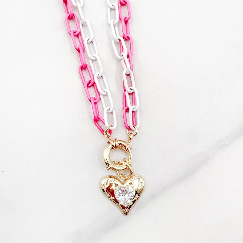 New Arrivals on Discount Choker Necklace Double Enamel Chain Heart J27