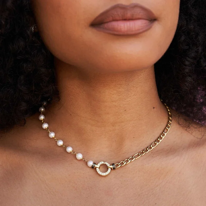 Shop Comfortably at Home Custom Jewelry Figaro Chain + Pearl Necklace