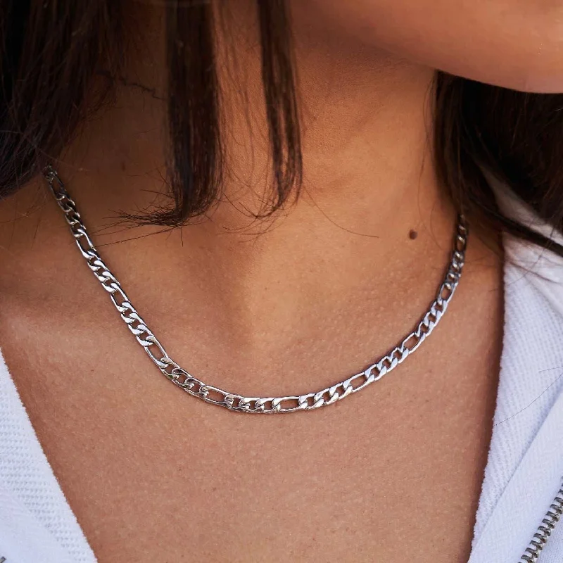 Shop Comfortably at Home Art Deco Necklace Figaro Link Necklace in White Gold - 4mm