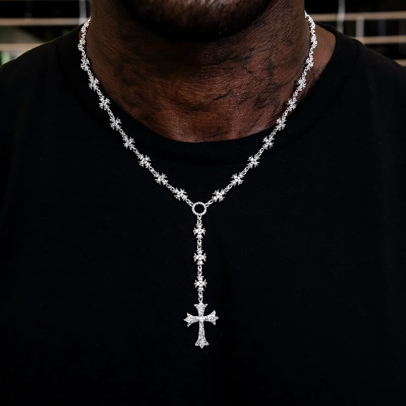 Massive Clearance Sale Classic Diamond Ring Flared Cross Rosary Chain