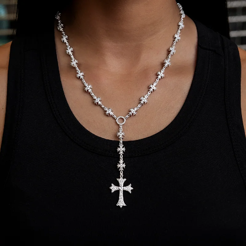 Shop Comfortably at Home Beautiful Jewelry Flared Cross Rosary Necklace