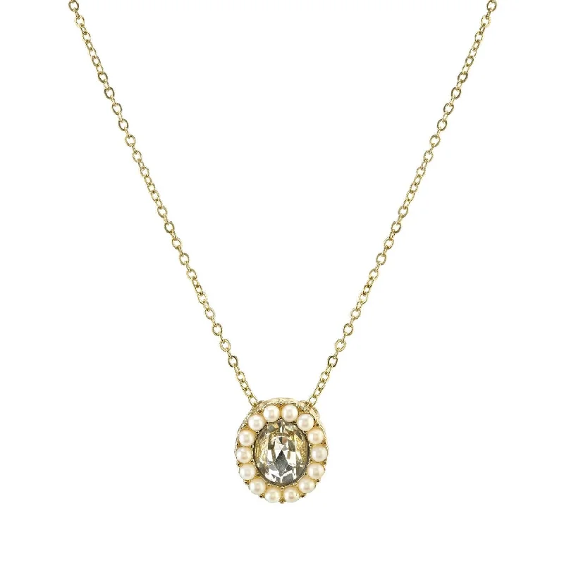 Exclusive Members - Only Sale Sun Pendant 1928 Jewelry Crystal And Faux Pearl Accent Oval Pendant Necklace 16" + 3" Extender Exclusive Members - Only Sale Sun Pendant 1928 Jewelry Crystal And Faux Pearl Accent Oval Pendant Necklace 16" + 3" Extender