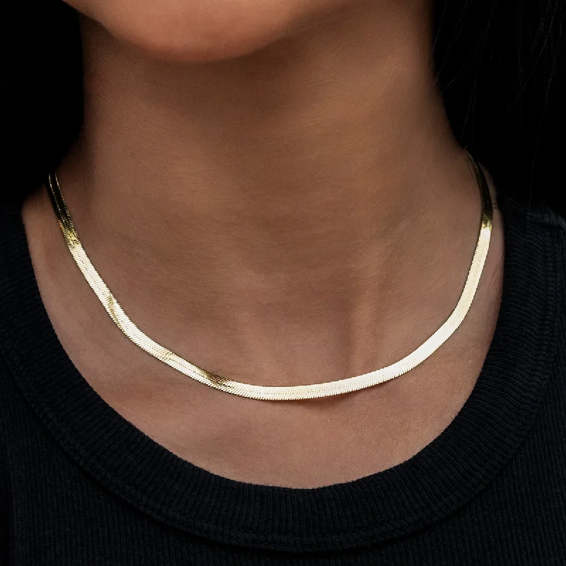 Clearance Sale Moonstone Necklace Herringbone Necklace in Yellow Gold- 4mm