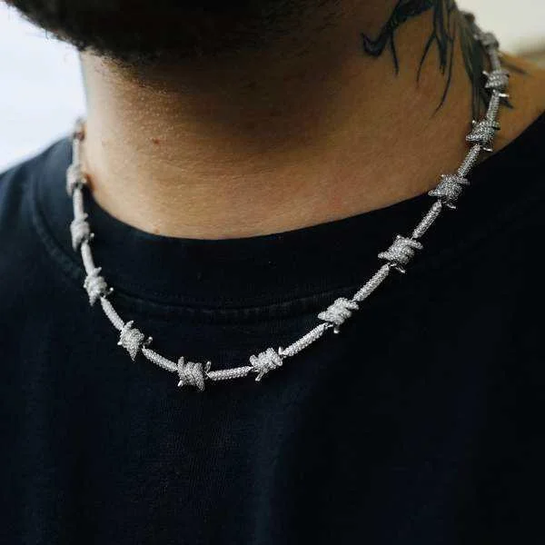 Clearance Sale Cross Pendant Iced Barbed Wire Chain in White Gold
