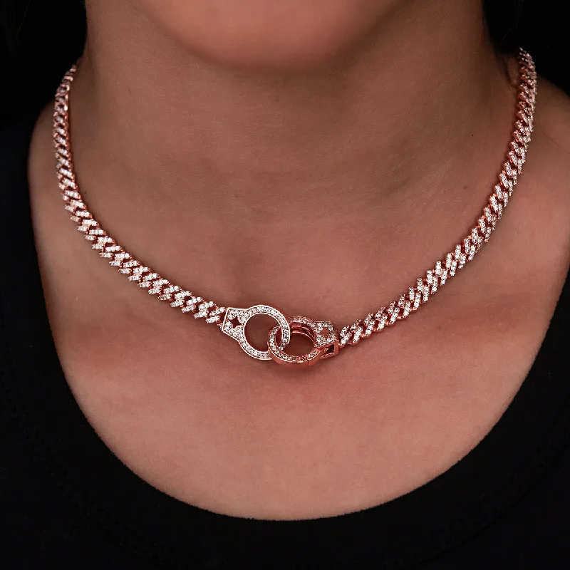 Don't Miss Your Chance Dainty Ring Iced Handcuff Diamond Prong Cuban Necklace in Rose Gold Don't Miss Your Chance Dainty Ring Iced Handcuff Diamond Prong Cuban Necklace in Rose Gold