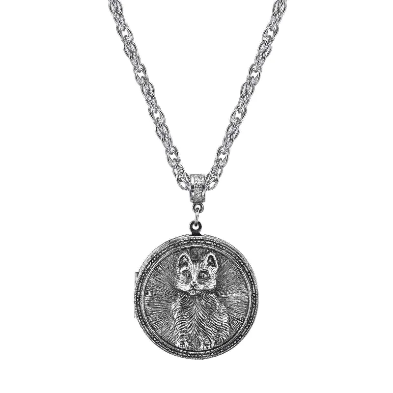 Buy More, Save More Crystal Pendant 1928 Jewelry Pewter Cat Locket Necklace 30"