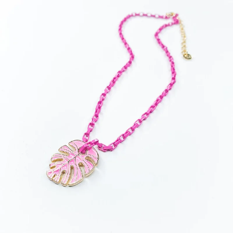 Unbeatable Savings Await Silver Chain Pink Palm Necklace N2