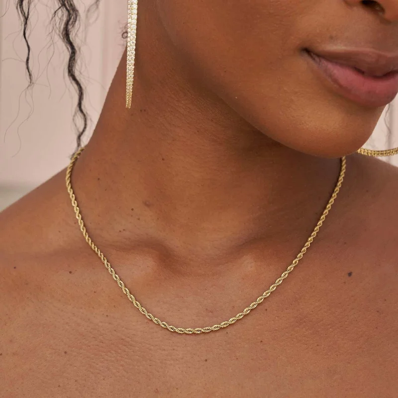 Don't Miss Your Chance Opal Earrings Rope Necklace in Yellow Gold - 2mm