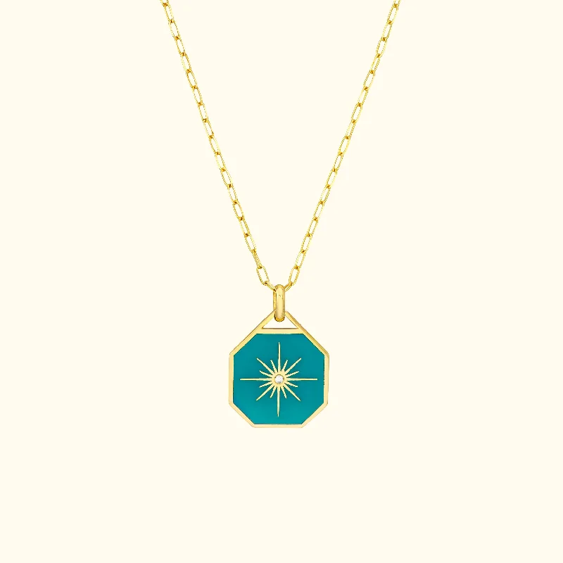 Buy More, Save More Stylish Bracelet Teal Enamel Star Octagon Medallion Necklace