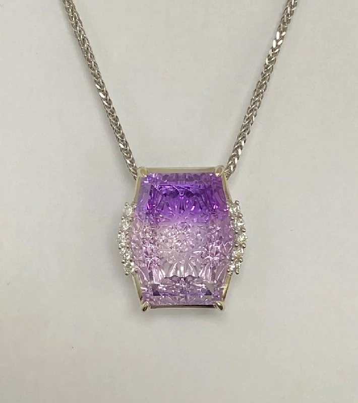 Season - End Clearance Round Cut Ring 14kt White Gold Custom Bi Color Amethyst Pendant