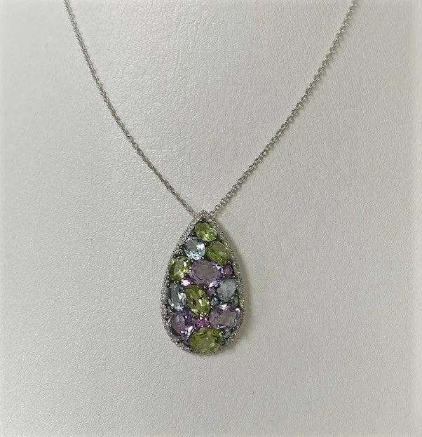 Limited - Edition Collections Now on Sale Bohemian Necklace 14kt White Gold Diamond Amethyst, Peridot, Sapphire and Blue Topaz Pendant
