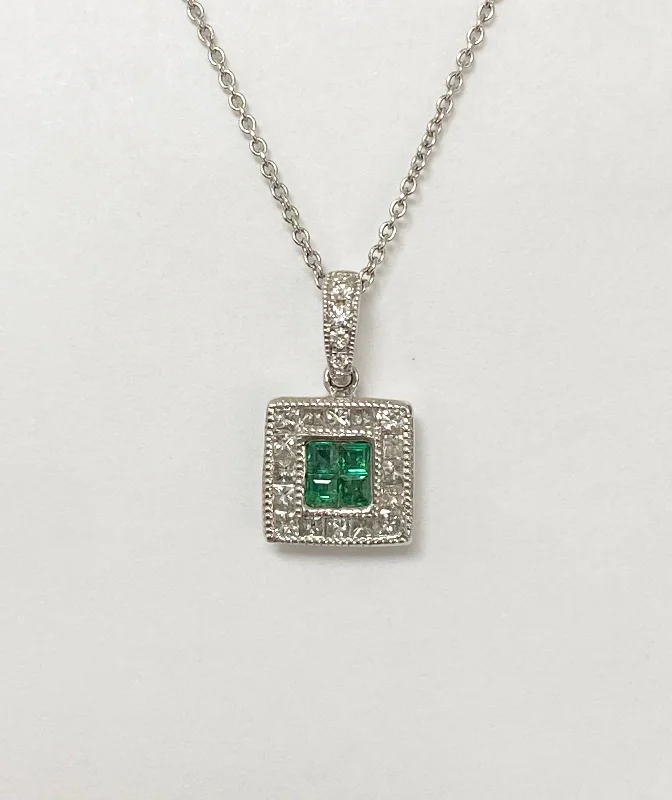 Exclusive Offers for Our Valued Customers Gold Necklace 14kt White Gold Invisible Set Emerald and Diamond Pendant Exclusive Offers for Our Valued Customers Gold Necklace 14kt White Gold Invisible Set Emerald and Diamond Pendant