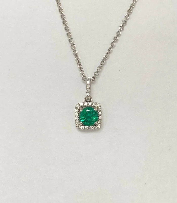 Shop Now, Save Big Bucks Charm Bracelet 14kt White Gold Round Emerald Halo Pendant