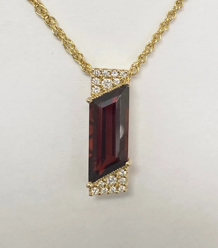 Clearance Sale Minimalist Necklace 14kt Yellow Gold Garnet and Diamond Pendant