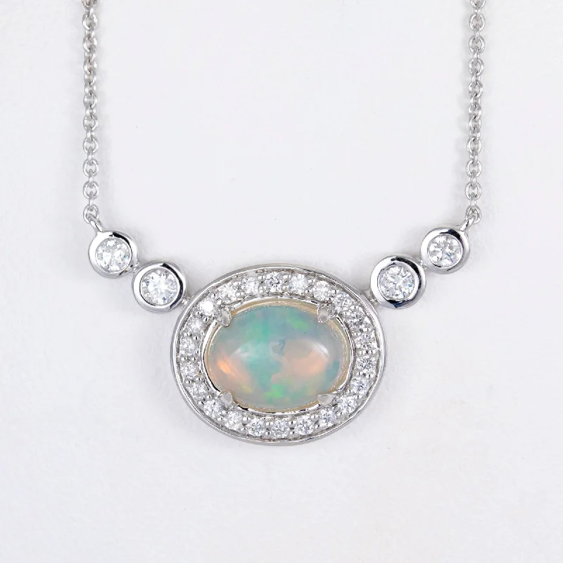 Exclusive Members - Only Sale Pearl Necklace 14kt White Gold Opal and Diamond Necklace Exclusive Members - Only Sale Pearl Necklace 14kt White Gold Opal and Diamond Necklace