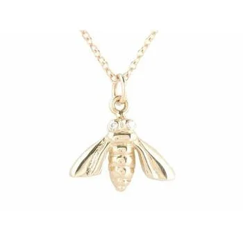 Flash Sale Tourmaline Necklace Gold Bee Necklace with Pave Diamond Eyes