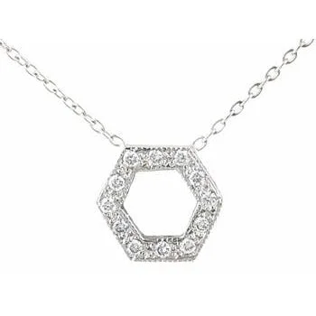 Shop Comfortably at Home Silver Chain Open Pave Diamond Hexagon Necklace