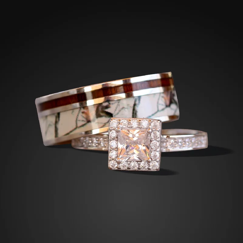 Huge Discounts, Unbeatable Offers Handmade Earrings 2 pc White Camo Rings Set Koa Wood Ring Set Silver Engagement Ring