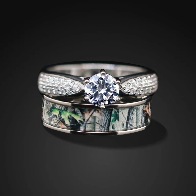 Shop Comfortably at Home Infinity Ring 2 piece Camo Wedding Ring Set - Titanium and Sterling Silver Shop Comfortably at Home Infinity Ring 2 piece Camo Wedding Ring Set - Titanium and Sterling Silver
