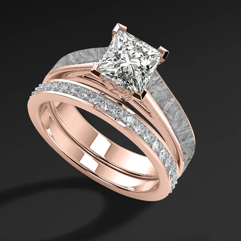 Flash Sale Rose Gold Earrings Golden Skyfall Set - 14K Gold & Meteorite Engagement Wedding Ring Set | Made to order Flash Sale Rose Gold Earrings Golden Skyfall Set - 14K Gold & Meteorite Engagement Wedding Ring Set | Made to order