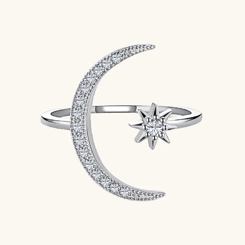 Don't Miss Your Chance Pearl Earrings Silver Adjustable Moon Star Ring