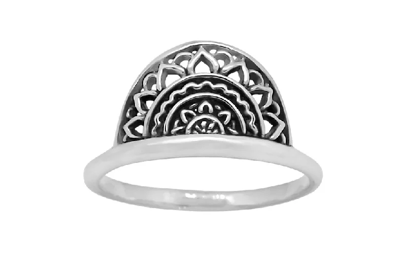 Big Savings, Big Smiles Zirconia Ring Silver Half Mandala Ring