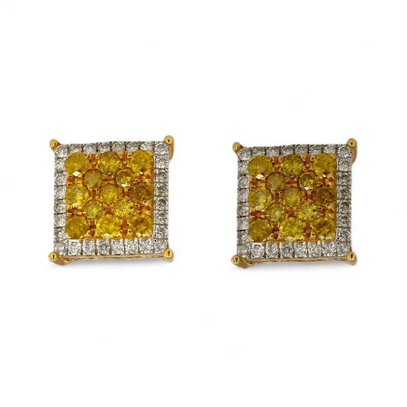 Clearance Sale, Steal Great Bargains Custom Jewelry 10K yellow 1.5CT Canary natural diamond halo square studs-405820 Clearance Sale, Steal Great Bargains Custom Jewelry 10K yellow 1.5CT Canary natural diamond halo square studs-405820